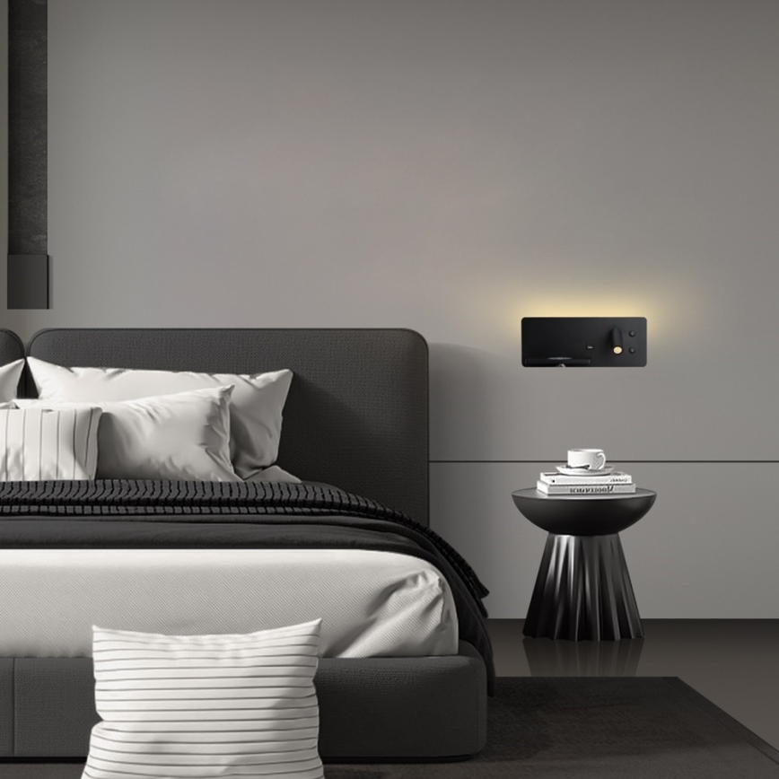 Immax 08288L - LED Wall spotlight with shelf, USB port and wireless charging Be PREPARE LED/3W/230V + LED/3W black