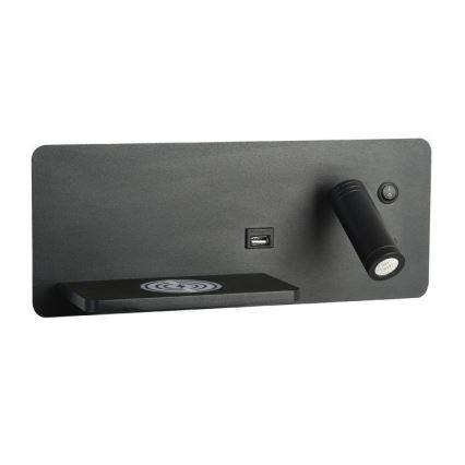 Immax 08288L - LED Wall spotlight with shelf, USB port and wireless charging Be PREPARE LED/3W/230V + LED/3W black