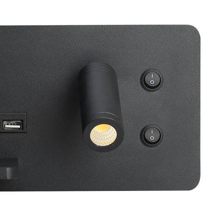 Immax 08288L - LED Wall spotlight with shelf, USB port and wireless charging Be PREPARE LED/3W/230V + LED/3W black