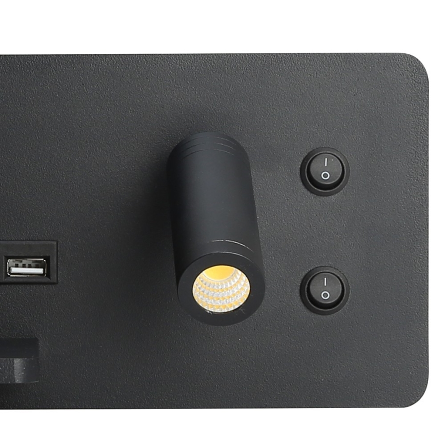 Immax 08288L - LED Wall spotlight with shelf, USB port and wireless charging Be PREPARE LED/3W/230V + LED/3W black