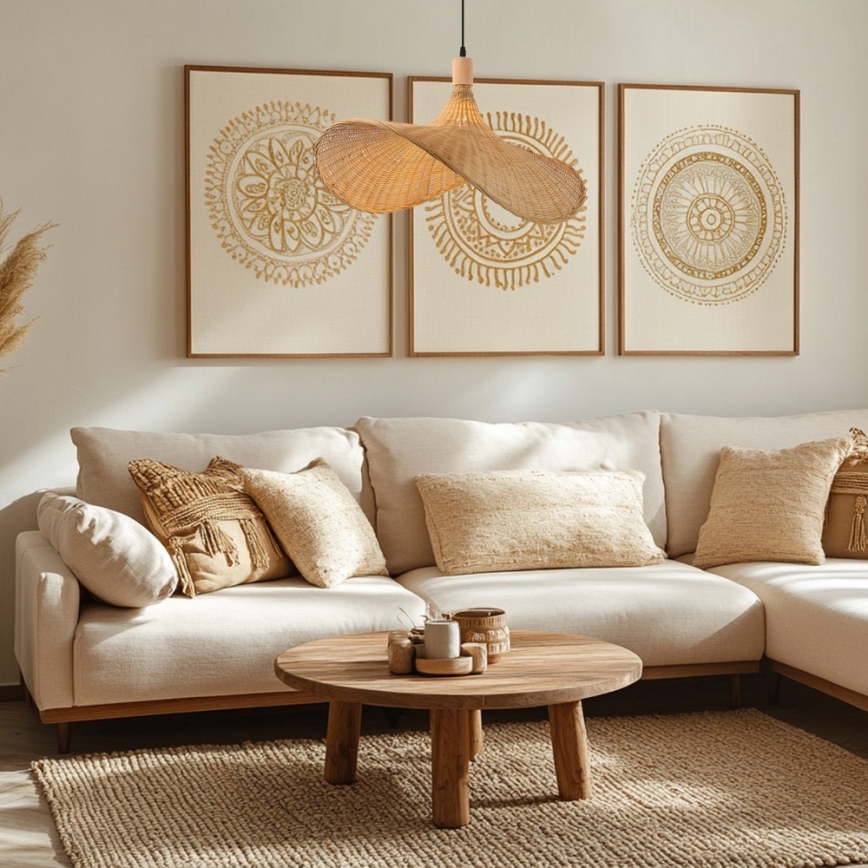 Immax 08289L - Chandelier on a string SOMBRERO 1xE27/40W/230V d. 70 cm rattan