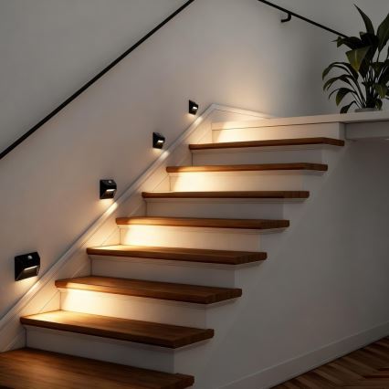 LED Rechargeable Staircase Light with Motion and Dusk Sensor STEP LIGHT LED/0,3W/3,7V 2200 mAh IP53 Black