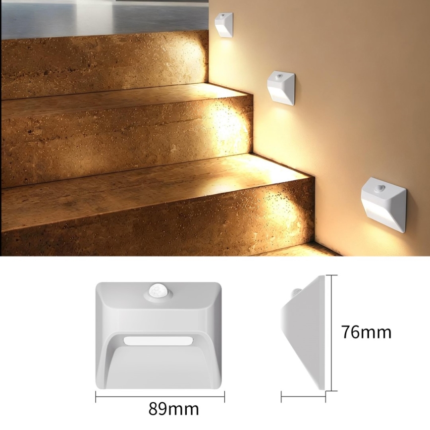 LED Rechargeable Staircase Light with Motion and Dusk Sensor STEP LIGHT LED/0.3W/3.7V 2200 mAh IP53 white