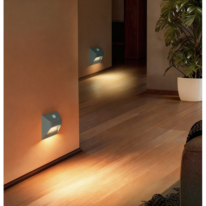 Rechargeable LED Staircase Light with Motion and Dusk Sensor STEP LIGHT 0.3 W / 3.7 V / 2200 mAh IP53 Gray