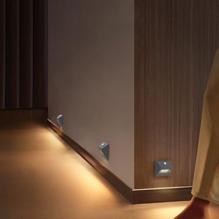 Rechargeable LED Staircase Light with Motion and Dusk Sensor STEP LIGHT 0.3 W / 3.7 V / 2200 mAh IP53 Gray