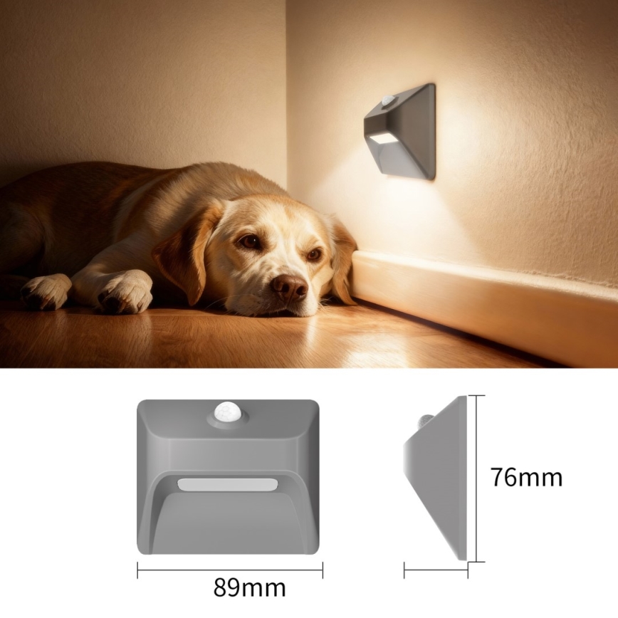 Rechargeable LED Staircase Light with Motion and Dusk Sensor STEP LIGHT 0.3 W / 3.7 V / 2200 mAh IP53 Gray