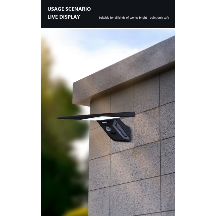 LED Solar wall light with sensor LED/2,6W/5,5V IP65 black