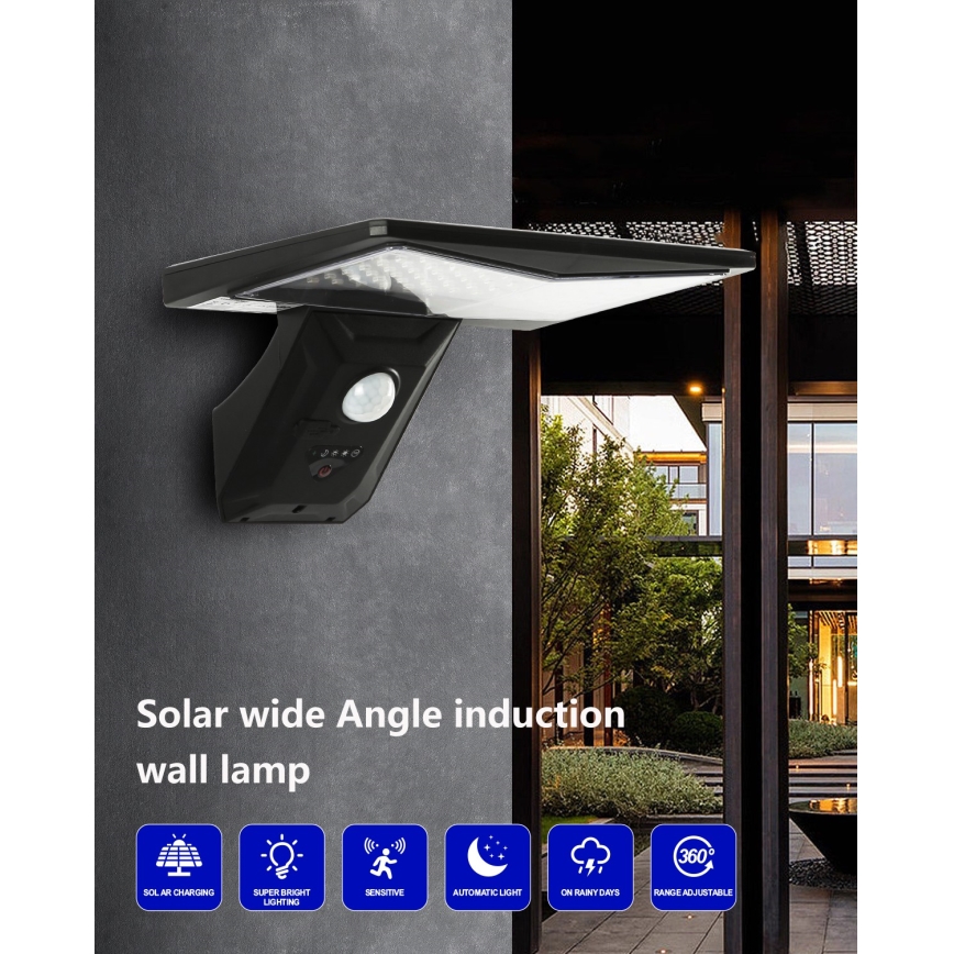 LED Solar wall light with sensor LED/2,6W/5,5V IP65 black
