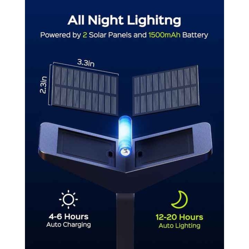SUN BUTTERFLY LED Solar Lamp with Sensor, 1.5W/3.7V, 3000/6000K, IP65, 1500 mAh