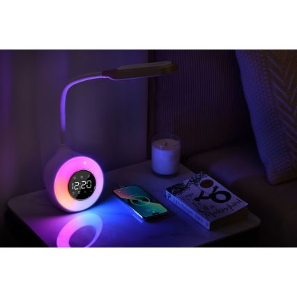 LED RGBW Dimmable table lamp with alarm clock FALCON LED/10W/12V