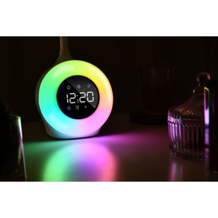 LED RGBW Dimmable table lamp with alarm clock FALCON LED/10W/12V