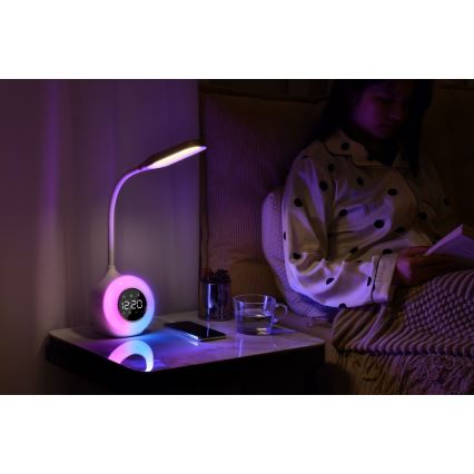 LED RGBW Dimmable table lamp with alarm clock FALCON LED/10W/12V