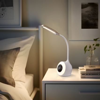 LED RGBW Dimmable table lamp with alarm clock FALCON LED/10W/12V