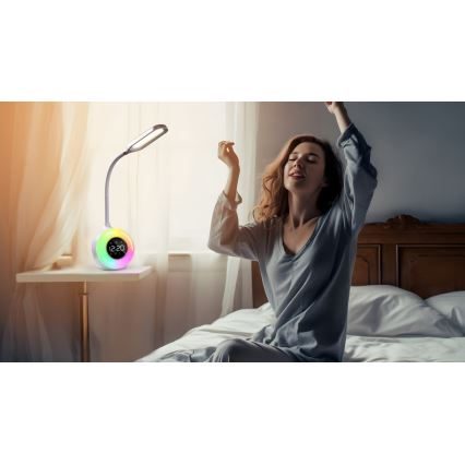 LED RGBW Dimmable table lamp with alarm clock FALCON LED/10W/12V