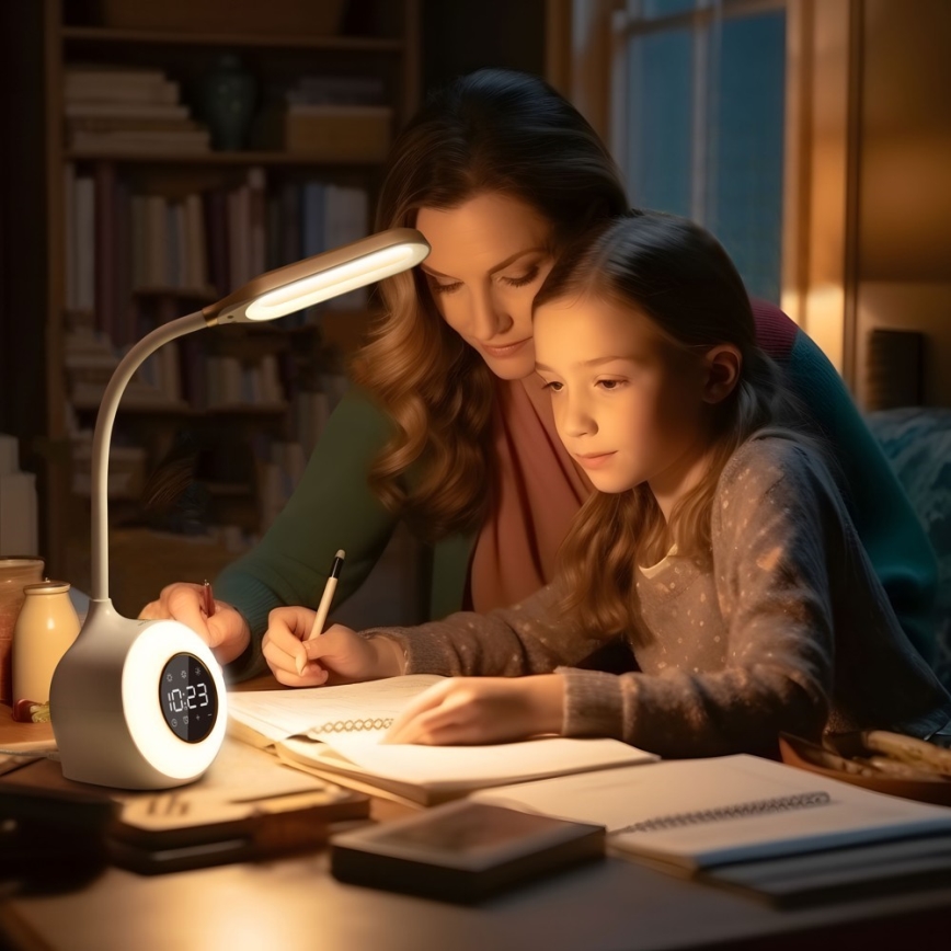 LED RGBW Dimmable table lamp with alarm clock FALCON LED/10W/12V