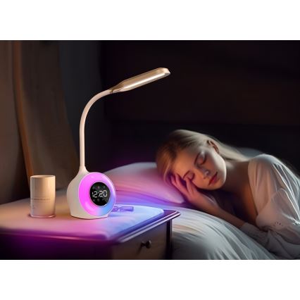 LED RGBW Dimmable table lamp with alarm clock FALCON LED/10W/12V
