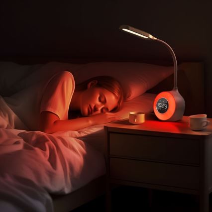 LED RGBW Dimmable table lamp with alarm clock FALCON LED/10W/12V