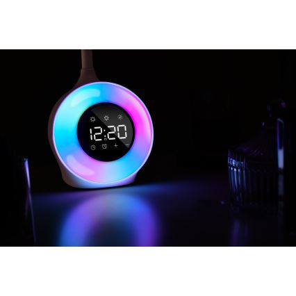 LED RGBW Dimmable table lamp with alarm clock FALCON LED/10W/12V