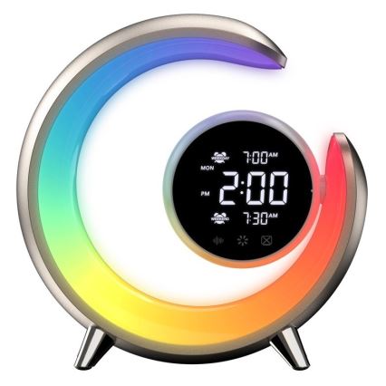 LED RGBW Dimmable table lamp with alarm clock PEACOCK LED/20W/5V USB