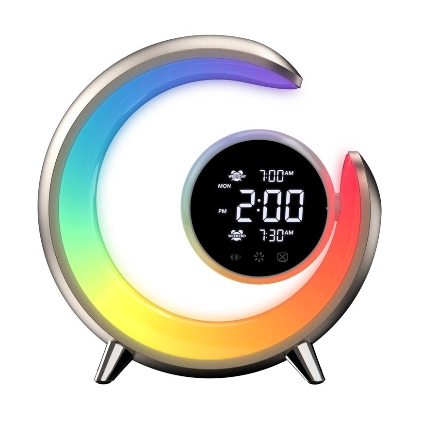 LED RGBW Dimmable table lamp with alarm clock PEACOCK LED/20W/5V USB