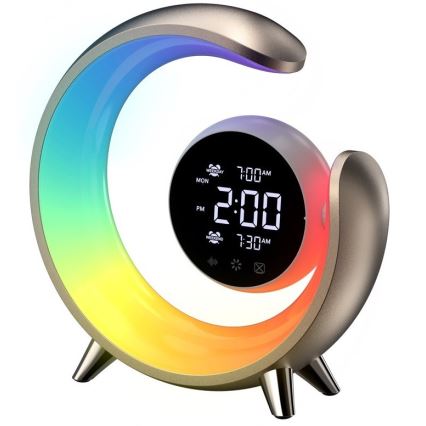 LED RGBW Dimmable table lamp with alarm clock PEACOCK LED/20W/5V USB