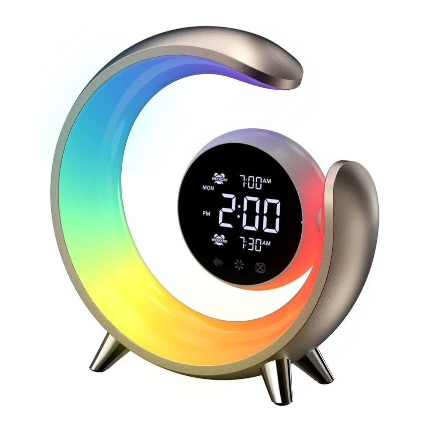 LED RGBW Dimmable table lamp with alarm clock PEACOCK LED/20W/5V USB