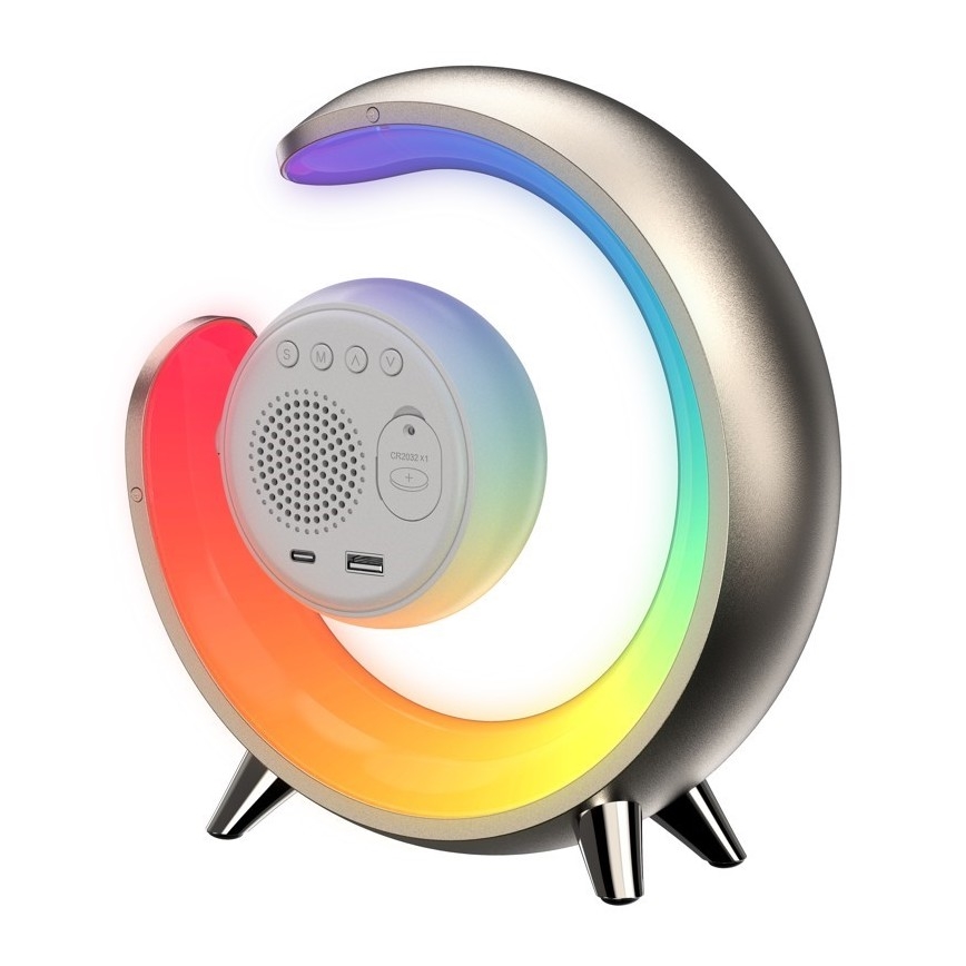 LED RGBW Dimmable table lamp with alarm clock PEACOCK LED/20W/5V USB