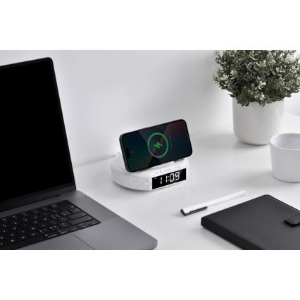 Alarm clock with LCD display and wireless Qi charger 27W/9V white
