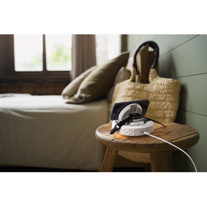 Alarm clock with LCD display and wireless Qi charger 27W/9V white