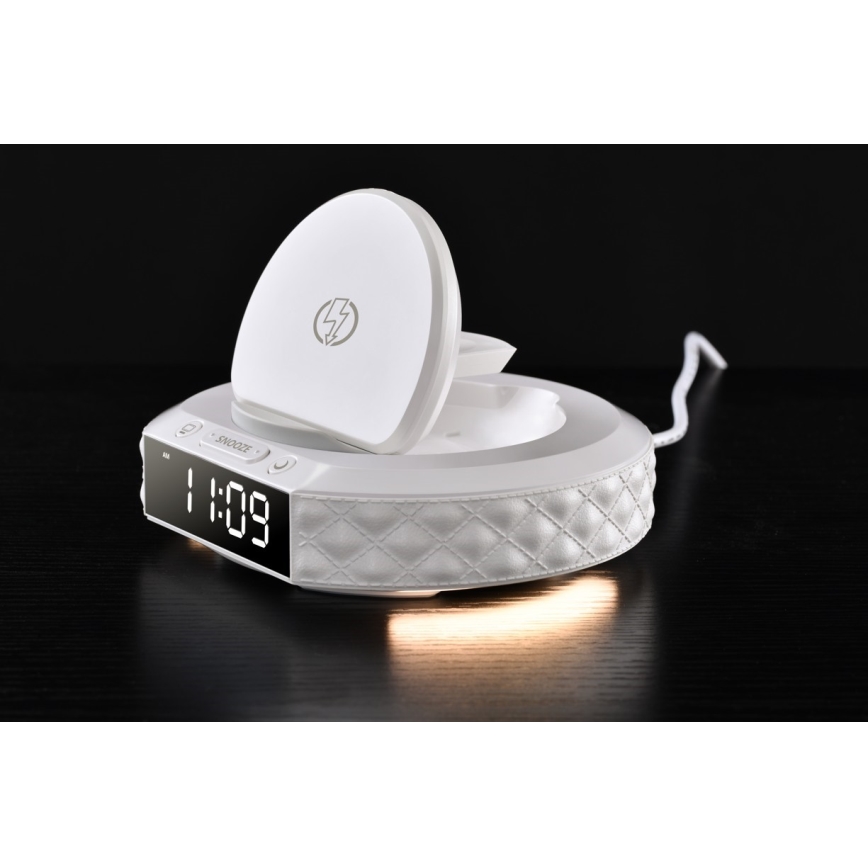 Alarm clock with LCD display and wireless Qi charger 27W/9V white