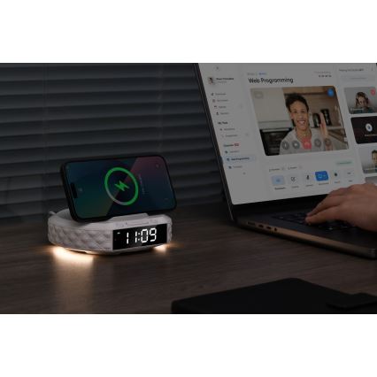 Alarm clock with LCD display and wireless Qi charger 27W/9V white