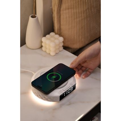 Alarm clock with LCD display and wireless Qi charger 27W/9V white
