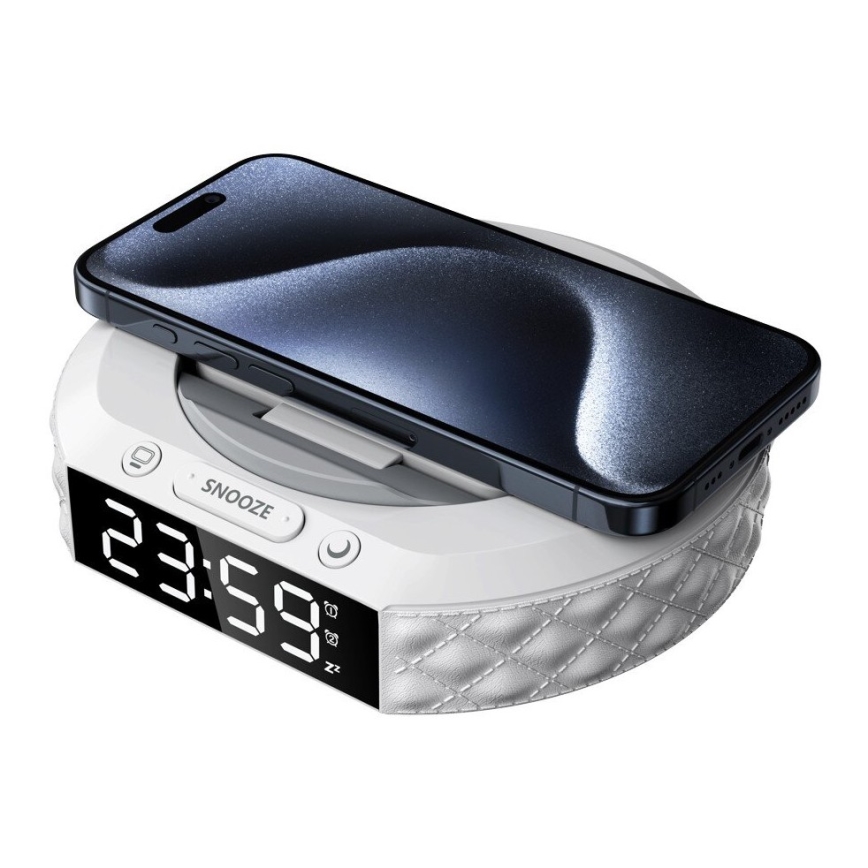 Alarm clock with LCD display and wireless Qi charger 27W/9V white