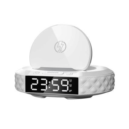 Alarm clock with LCD display and wireless Qi charger 27W/9V white