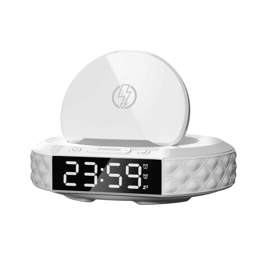Alarm clock with LCD display and wireless Qi charger 27W/9V white