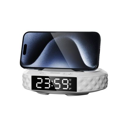 Alarm clock with LCD display and wireless Qi charger 27W/9V white