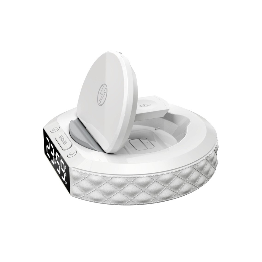 Alarm clock with LCD display and wireless Qi charger 27W/9V white