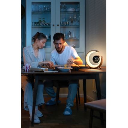 LED RGBW Dimmable table lamp with alarm clock LED/20W/5V USB silver