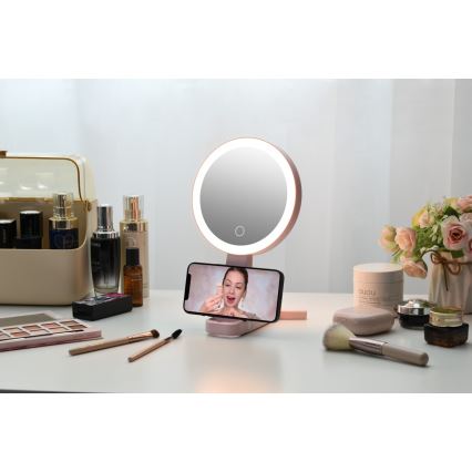 Immax 09102L - LED+CCT Dimmable Cosmetic Mirror SWEET LED/3W/5V Pink