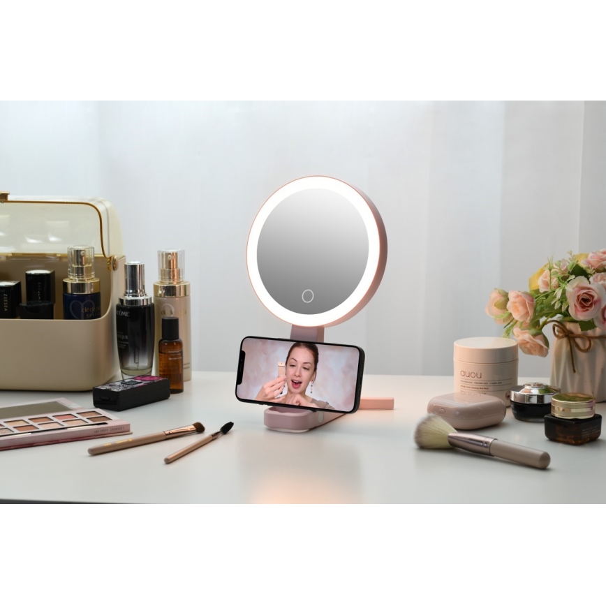 Immax 09102L - LED+CCT Dimmable Cosmetic Mirror SWEET LED/3W/5V Pink