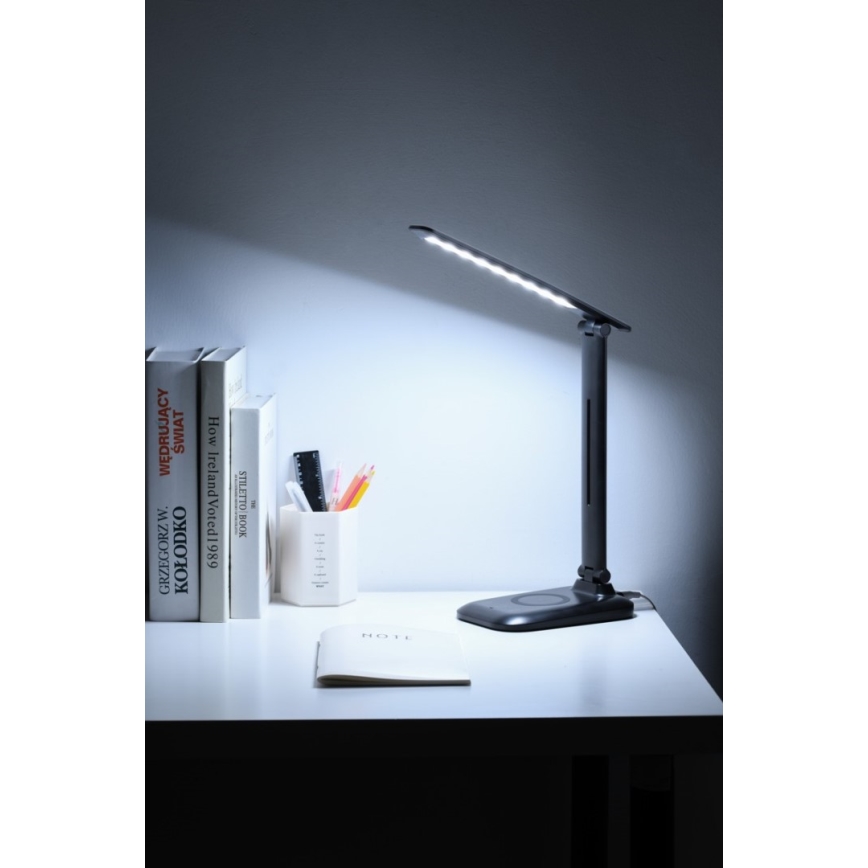 Dimmable LED desk lamp with Qi wireless charging and USB LUMI LED/7W/230V, black