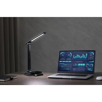 Dimmable LED desk lamp with Qi wireless charging and USB LUMI LED/7W/230V, black