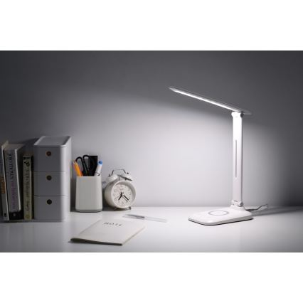 LUMI Dimmable LED Desk Lamp with Qi Wireless Charging and USB, 7W/230V, White