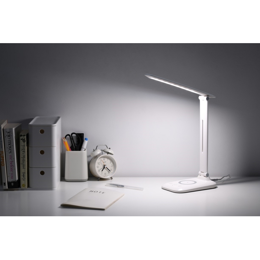 LUMI Dimmable LED Desk Lamp with Qi Wireless Charging and USB, 7W/230V, White