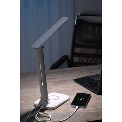 LUMI Dimmable LED Desk Lamp with Qi Wireless Charging and USB, 7W/230V, White