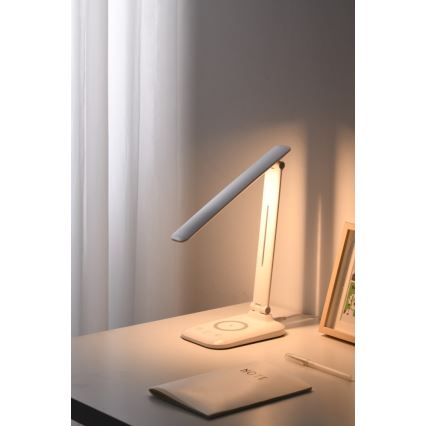 LUMI Dimmable LED Desk Lamp with Qi Wireless Charging and USB, 7W/230V, White