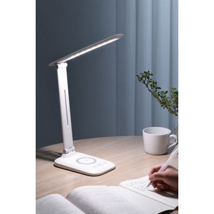 LUMI Dimmable LED Desk Lamp with Qi Wireless Charging and USB, 7W/230V, White