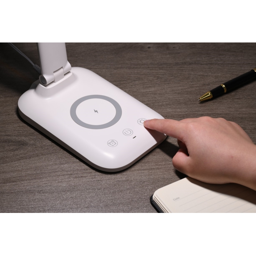 LUMI Dimmable LED Desk Lamp with Qi Wireless Charging and USB, 7W/230V, White