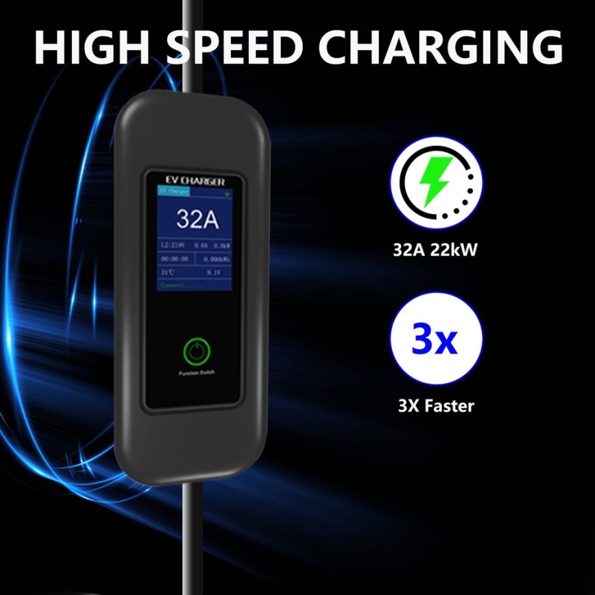 Immax - EV travel charging station for electric cars AC Type 2 32A/380V 22kW + plug 230V 5m Wi-Fi Tuya