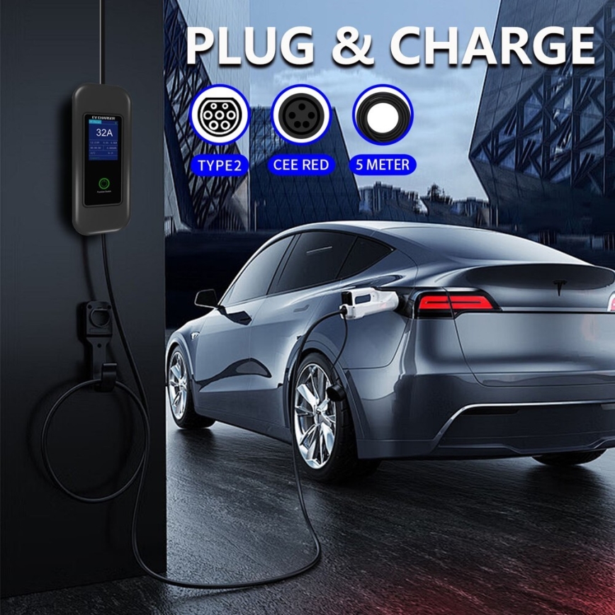 Immax - EV travel charging station for electric cars AC Type 2 32A/380V 22kW + plug 230V 5m Wi-Fi Tuya
